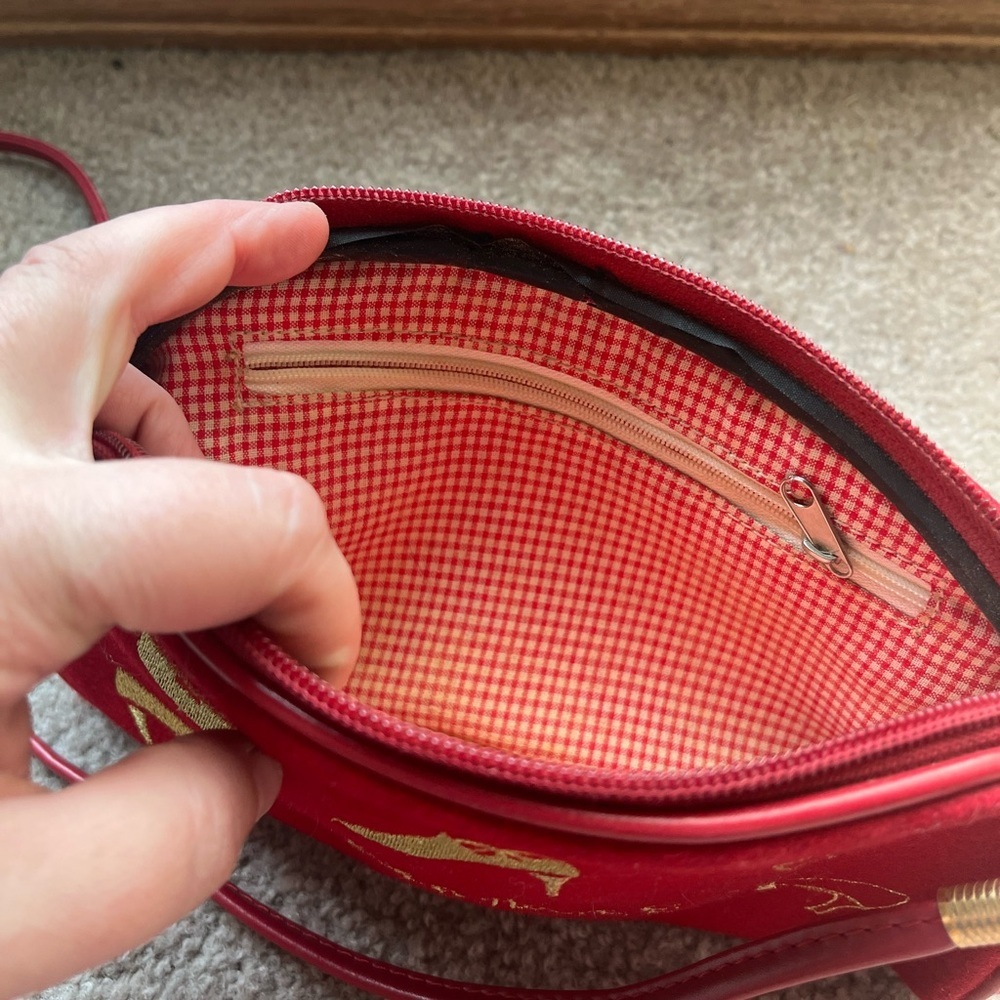 Women’s Small Cherry Red “I Can Never Have Enough” Embroidered Shoulder Bag - Picture 3 of 9
